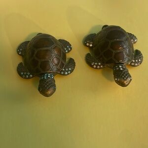 Vintage turtle pill storage boxes - metal with gem stones